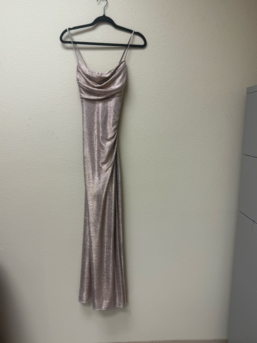 Night Way Collections Metallic Gold Cowl Neck Maxi Dress